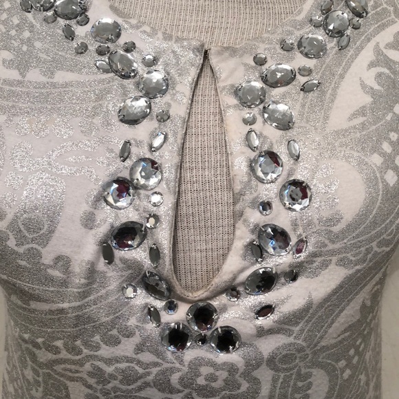 INC Silver Jeweled Keyhole Dress Top - Picture 2 of 8
